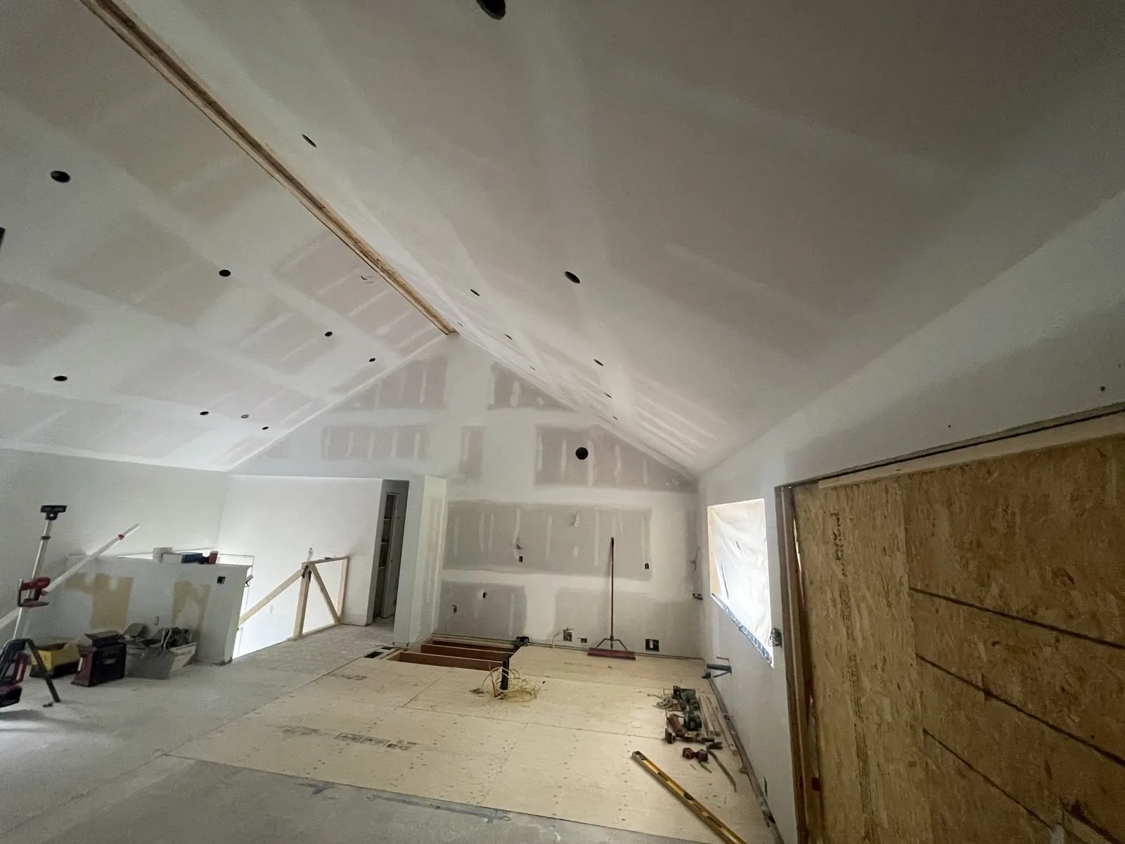 Vaulted great room drywall